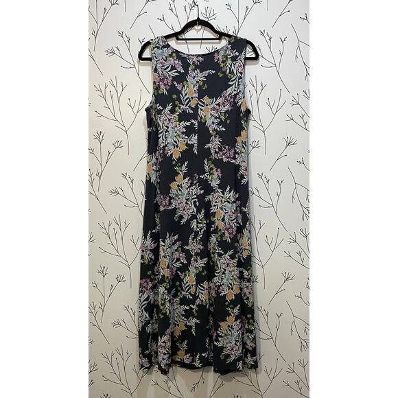 J.JILL Gray Tropical Floral Maxi Tank Dress MEDIUM PETITE Pockets Stretch Resort - Picture 4 of 6